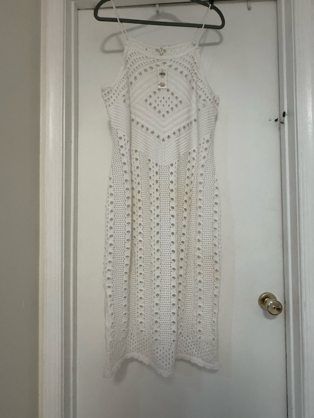 aerie White Crochet Halter Midi Dress